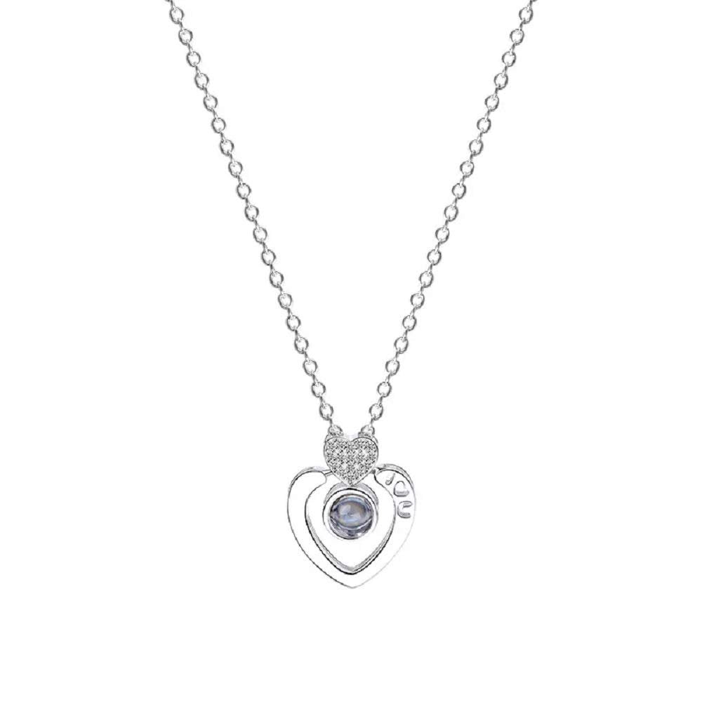 Silver-Plated'I Love You in 100 Languages' Double Heart Necklace image 3