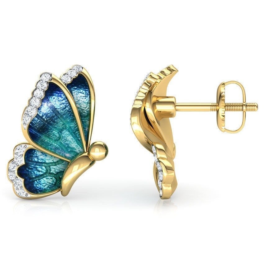 Gold-Plated Blue Butterfly Crystal Stud Earring For Women/Girl's image 1