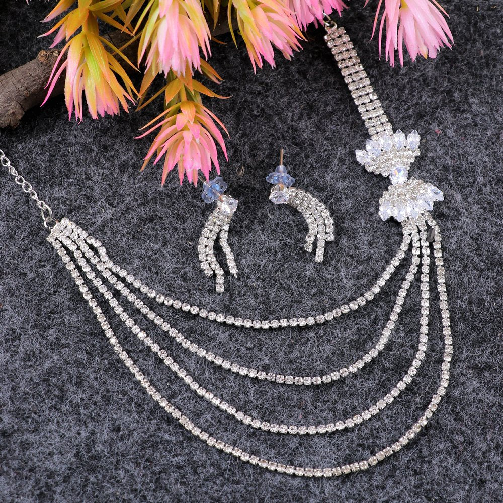 Silver-plated Layered American Diamond (A/D) Jewellery Set image 2