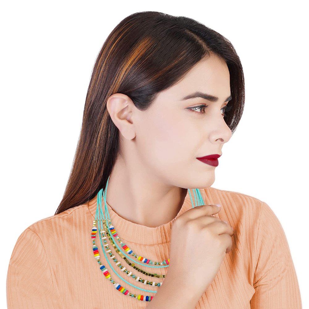 Boho Multicolor Indian Beaded Multi Strands Jewelry Set for Women/Girls image 3