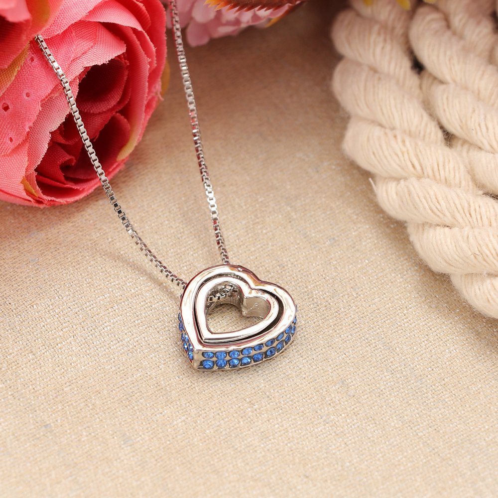 Double Silver-Plated Blue Crystal Heart Pendant Necklace image 0