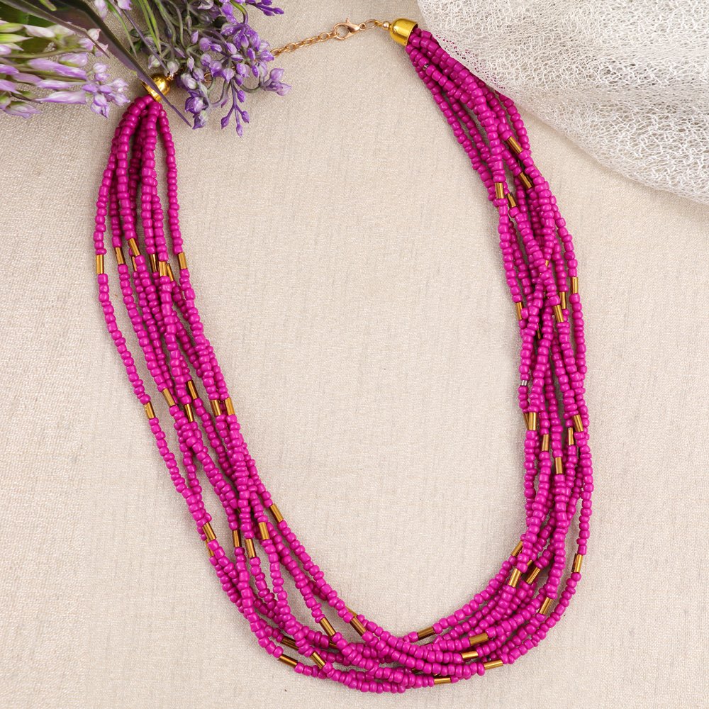 Pink Beaded Layered Necklace image 0