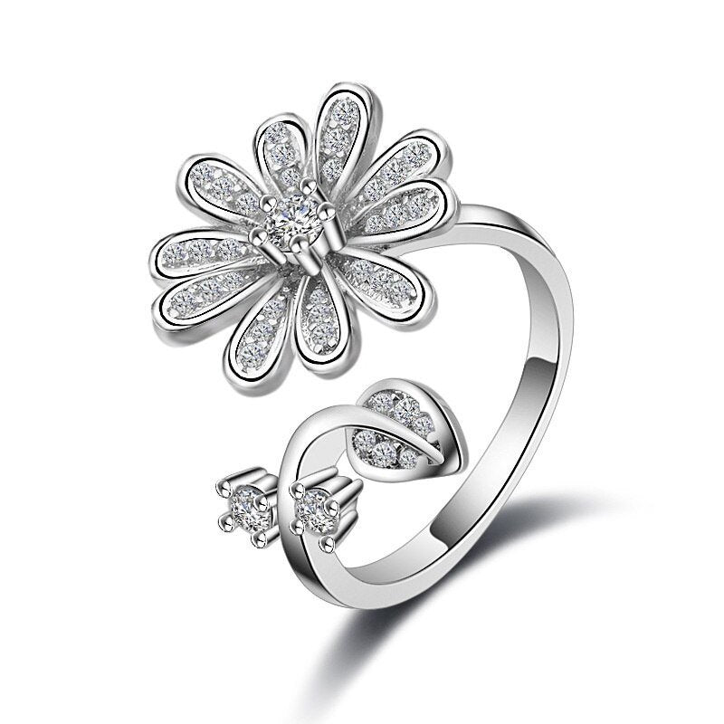 Silver-Plated Crystal-Studded Adjustable Finger Ring image 2