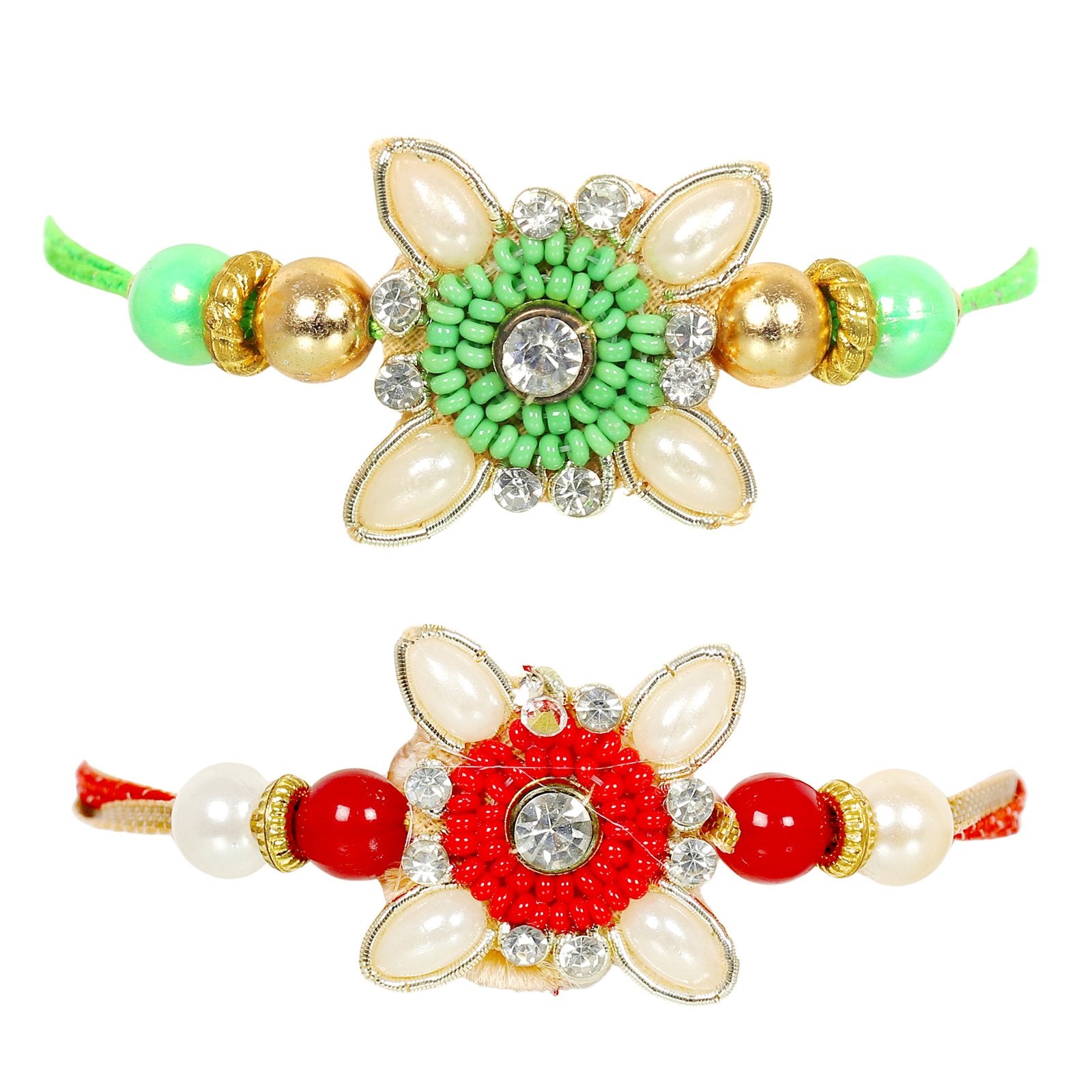 Set of 2 Pearl Bedaed Floral Combo Rakhi Set For Brother image 2