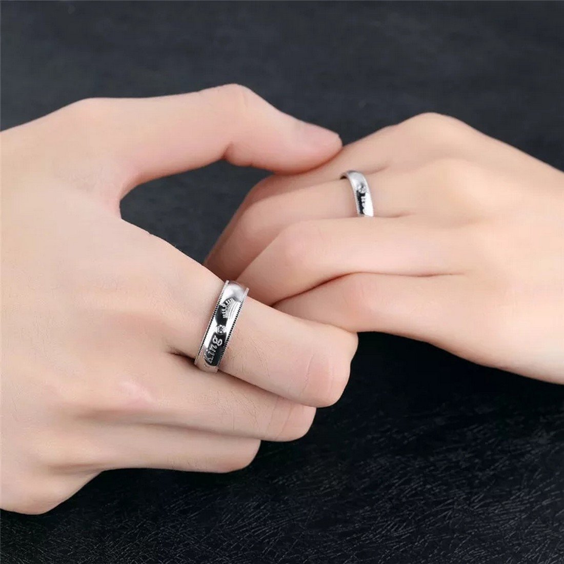 King & Queen Silver-Plated Couple Ring Set image 2
