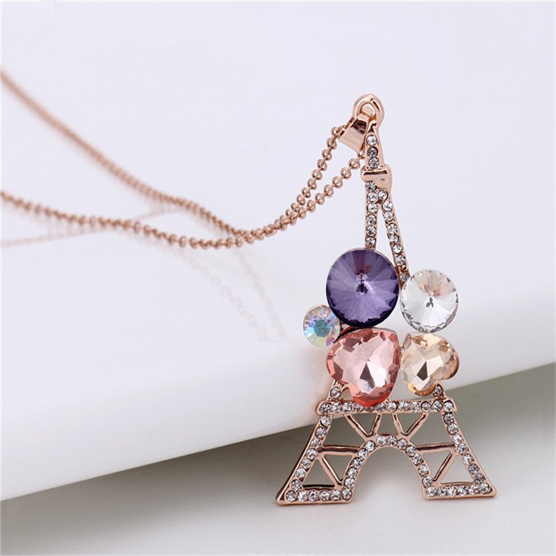 Gold-Plated Multicolor Eiffel Tower Pendant Necklace image 1