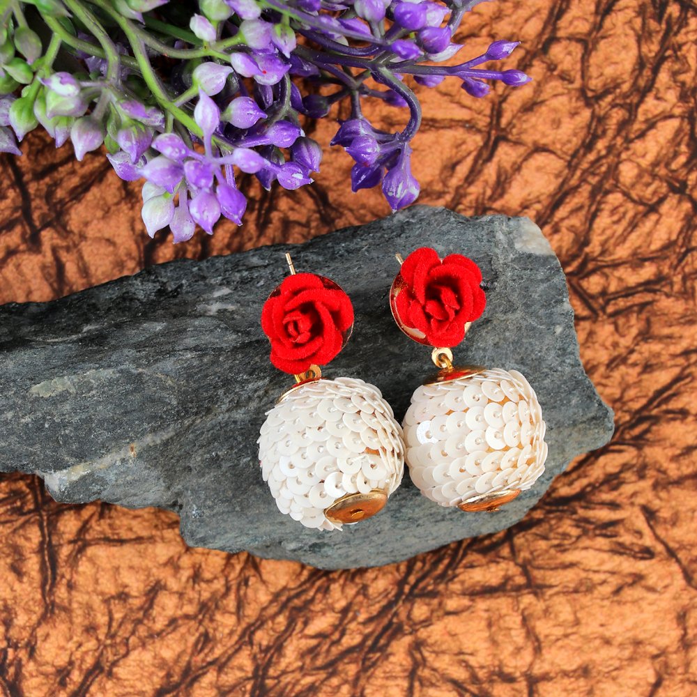 Handcrafted Red Rose Flower Drop/Dangler Earring image 3