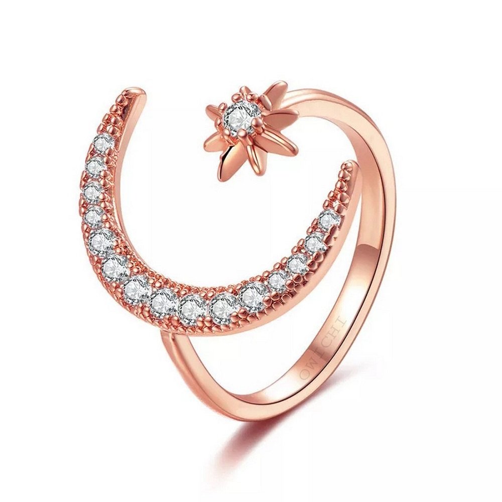 Rose-Gold Shining Moon & Star Ring image 3