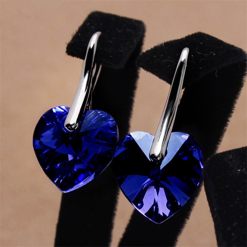 Silver-Plated Royal Blue Crystal Dangler Hook Earrings image 0