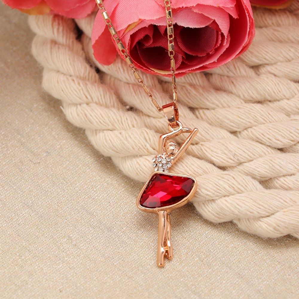 Gold-Plated Red Crystal Dancing-Doll Penadnt Necklace image 0