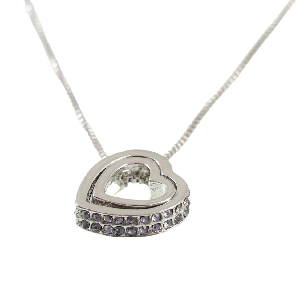 Double Silver-Plated Crystal Heart Pendant Necklace image 1