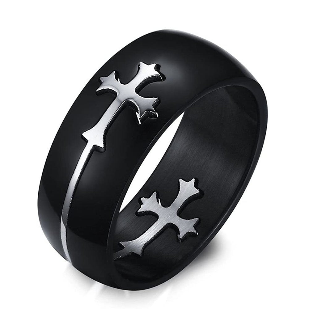 Stylish Silver-Toned Christian Cross Men's Ring image 2