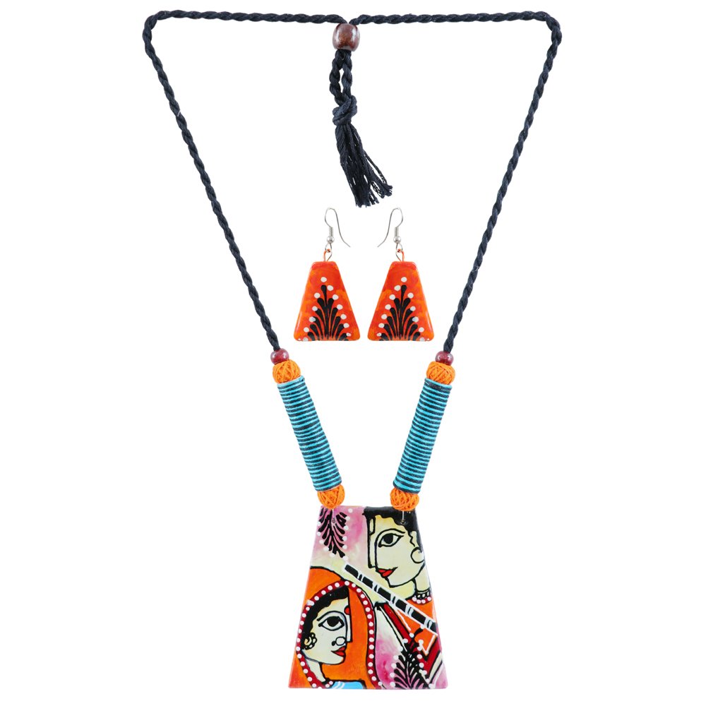 Hand-Painted Shri Ram Sita Terracotta Fabric Jewellery Set image 3