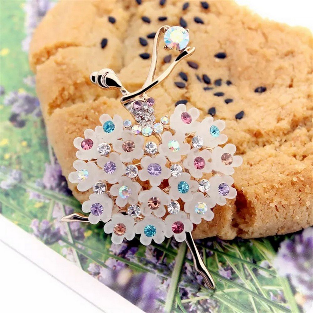 Gold-Plated Multicolor Crystal Stud Ballet Dancing Doll Brooch for Women/Girls image 2