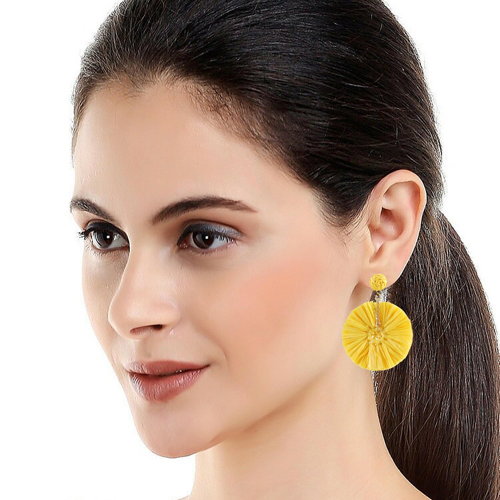 Handcrafted Yellow Thread Detailed Dangler Earrings image 1