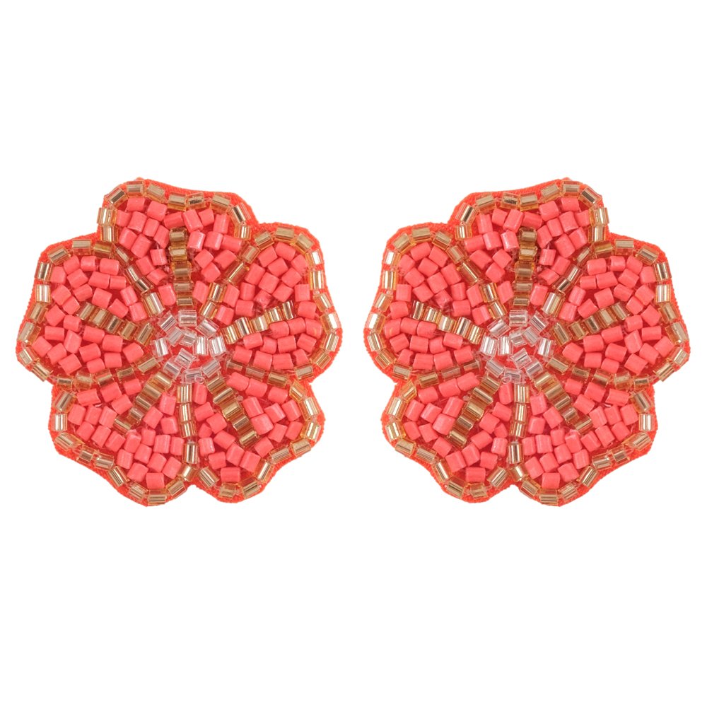 Handmade Orange Floral-Beaded Stud Earrings For Women/Girl's image 3
