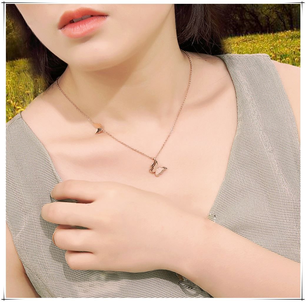 Gold-Plated Double Butterfly Pendant Necklace for Women/Girls image 2