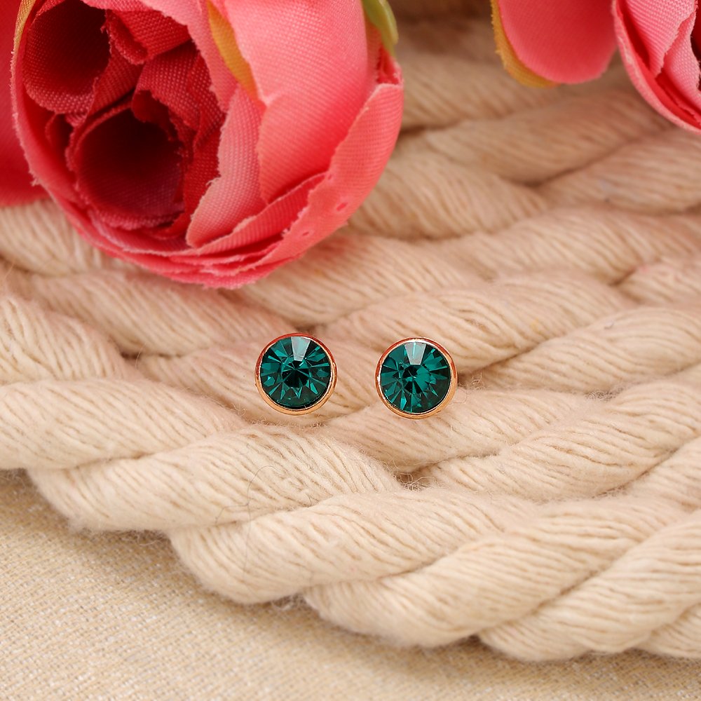 Gold-Plated Green Crystal Studs Earrings image 0