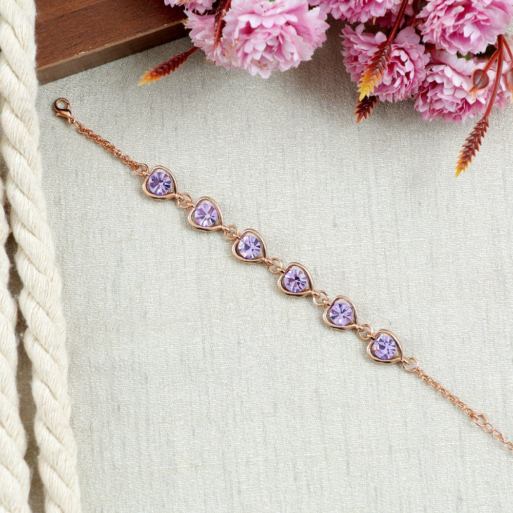 Gold-Plated Contemporarty Purple Hearts Chain Charm Bracelet for Women & Girls image 0