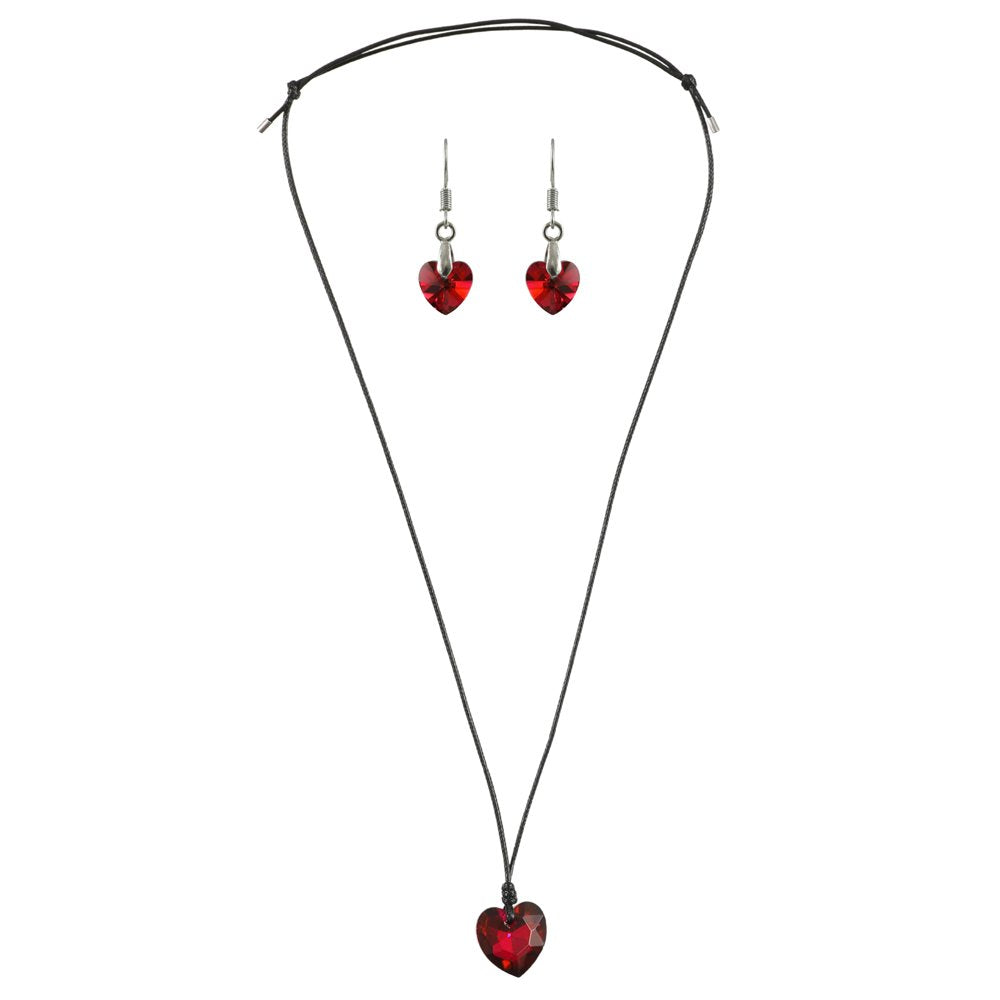 Red Crystal Heart Pendant Necklace and Earrings Set image 3