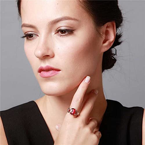 Silver-Plated Red Heart Crystal Studded Finger Ring image 2