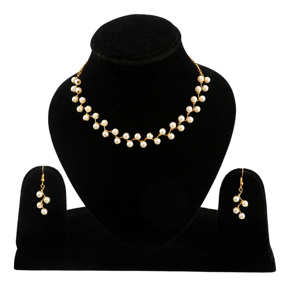 Gold-Toned Mogra Korean White Pearl Choker Jewellery Set image 3