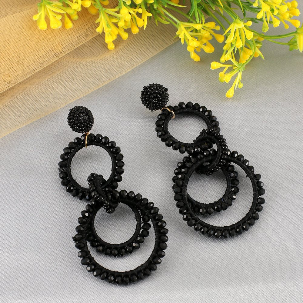 Black Beaded Two Ring Double Layered Earrings image 0