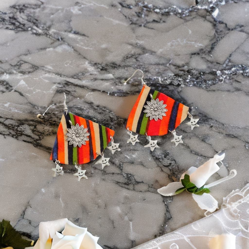 Boho Handcrafted Multicolor Fabric Dangler Earrings image 3