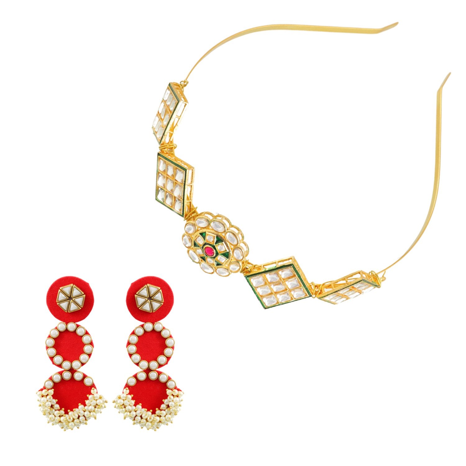 Ethnic Meenakari Mathapatti Hairband and Earrings Set image 3