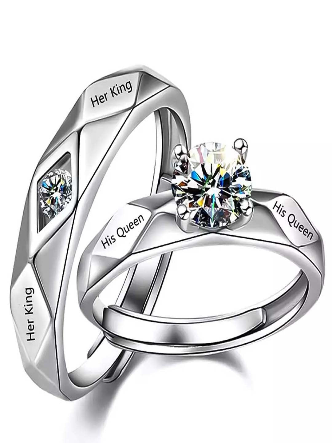 His & Hers Silver-Plated King & Queen Couple Finger Rings image 1