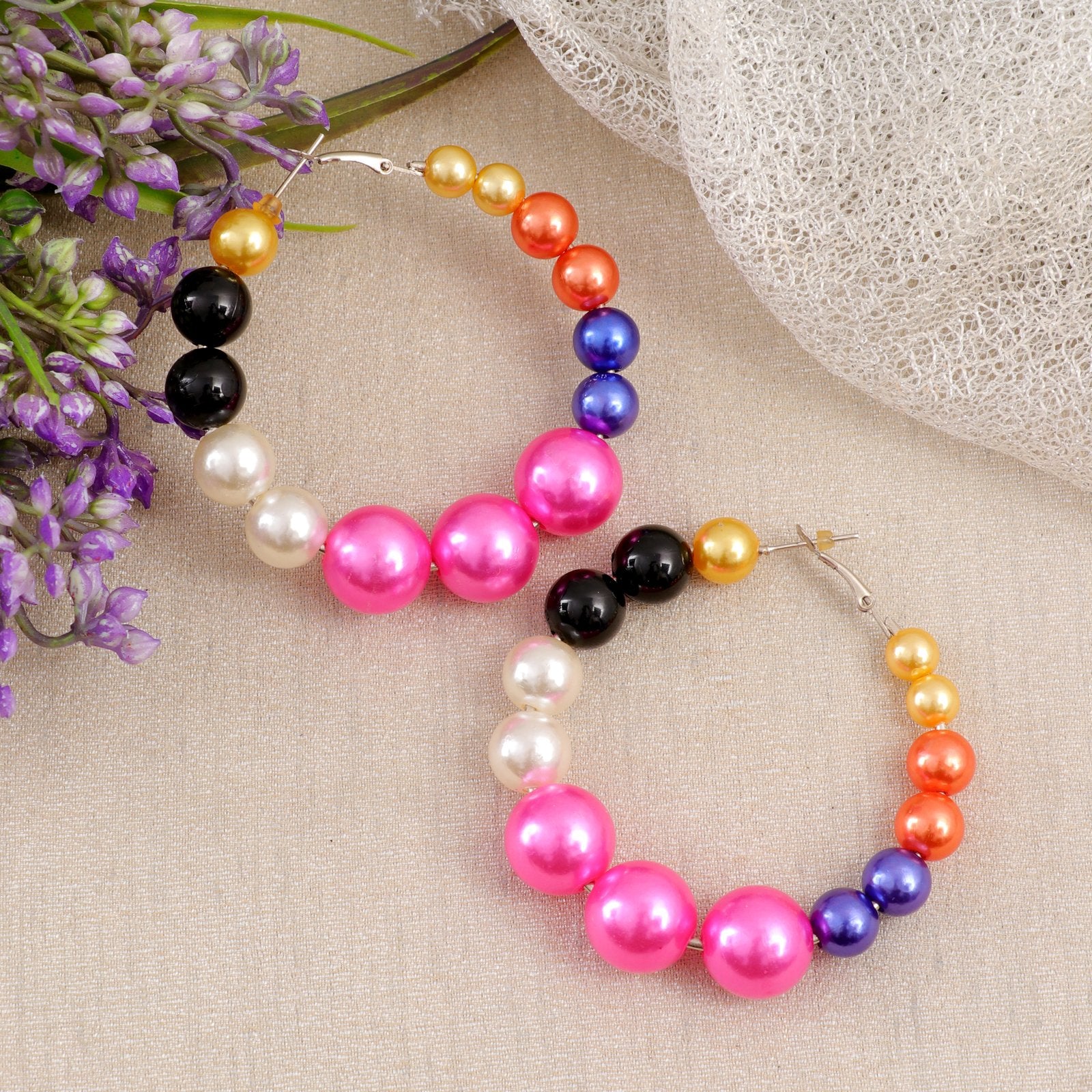 Pearl Multicolor Hoop Earrings image 0