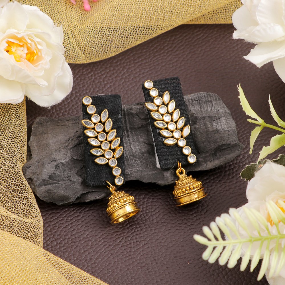 Handmade stone/Kundan black fabric jhumki Earrings image 0