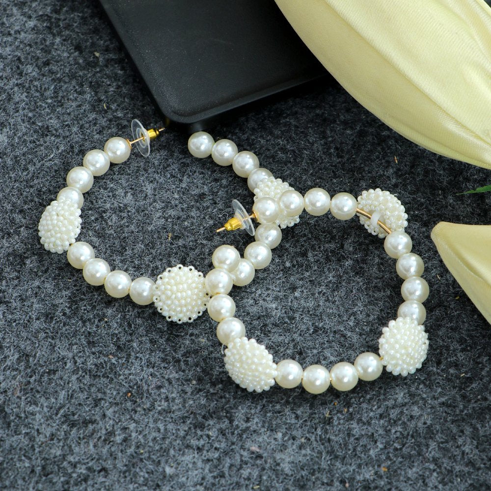 Pearl Stud Half Hoop Earrings image 0