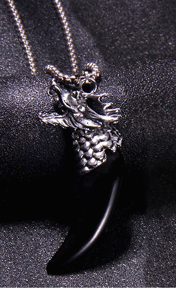 Oxidized Silver Dragon Head Pendant Chain Necklace image 0