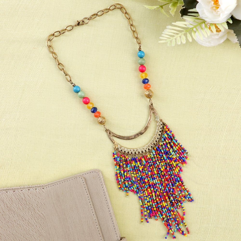MultiColor Multiple Beads Stings Statement Necklace image 0