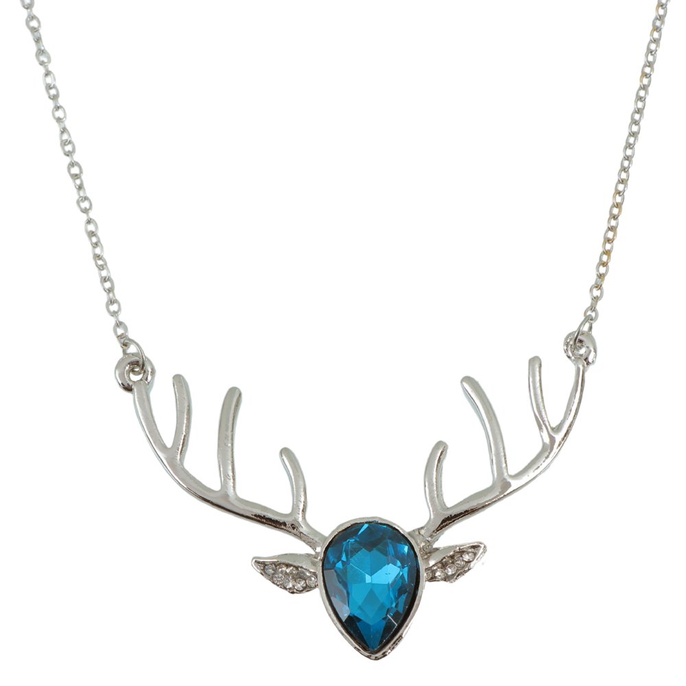 Blue Crystal Studded Silver-Plated Deer Pendant Necklace image 3
