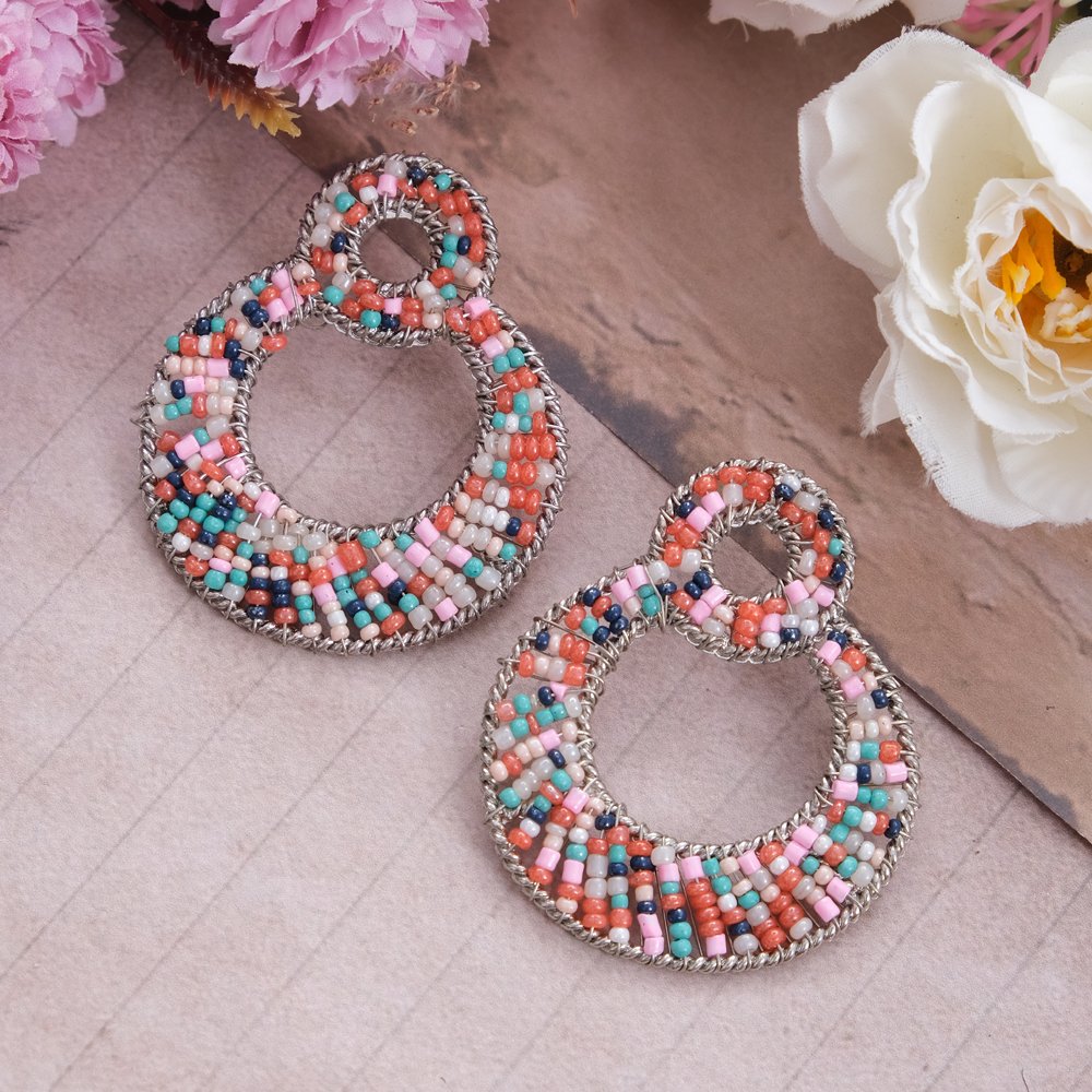 Silver-Plated Chic Multicolor Beaded Drop Earring For Women/Girl's image 0