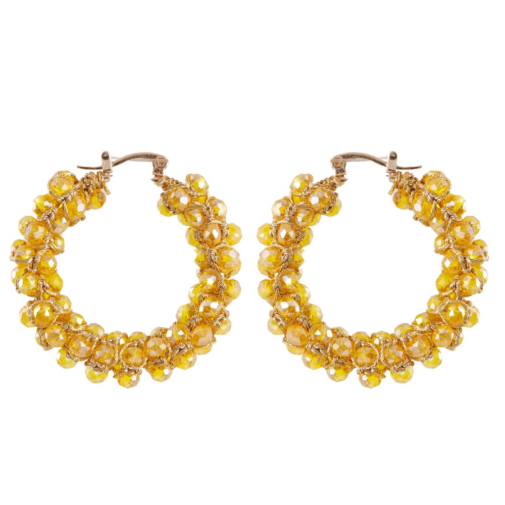 Gold-Plated Yellow Beaded Pearl Hoop Earrings image 4