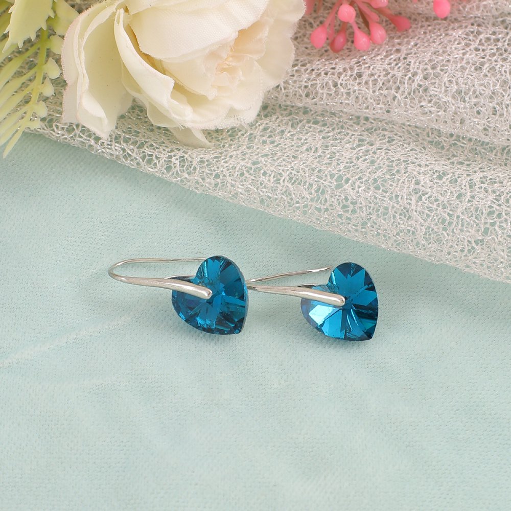 Silver-Plated Blue Crystal Dangler Hook Earrings image 1