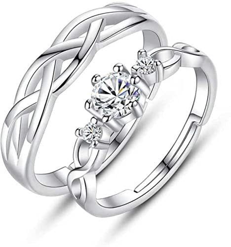 Sparkling Silver-Plated Crystal Couple Finger Ring Set image 3