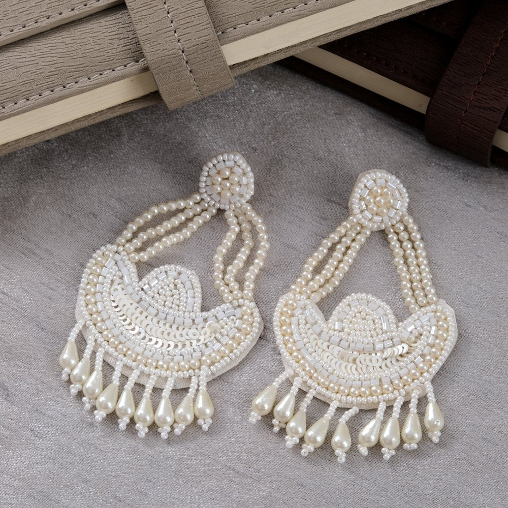Elegant Handmade Beaded White Pearl Dangler Earring for Women/Girls image 2