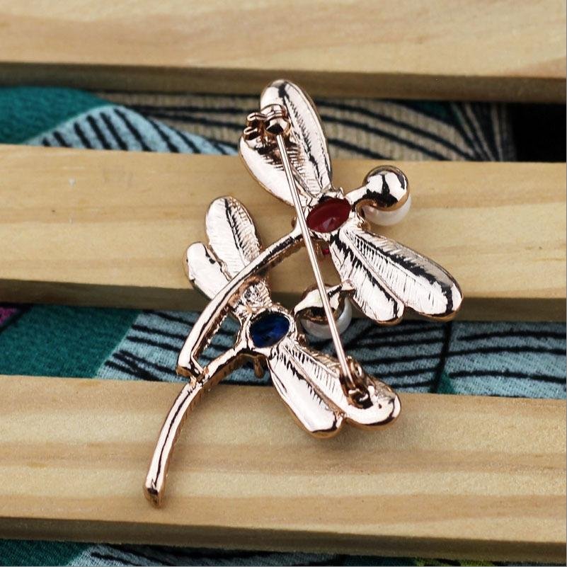 Gold-Plated Red& Blue Crystal DragonFly Dual Brooch For Womne/Girl's image 1