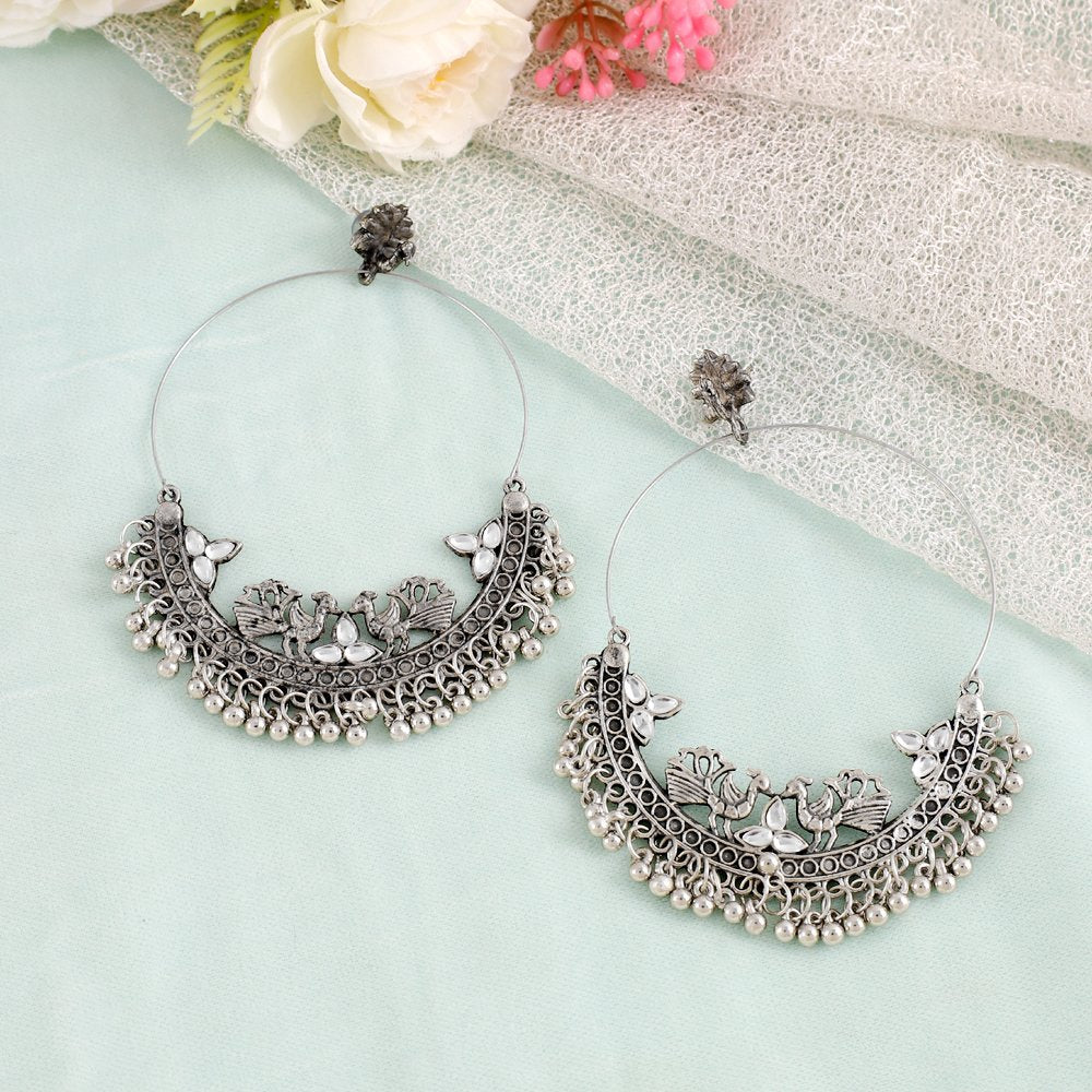 Oxidized Silver Chandbali Dangler Hoop Earrings image 2