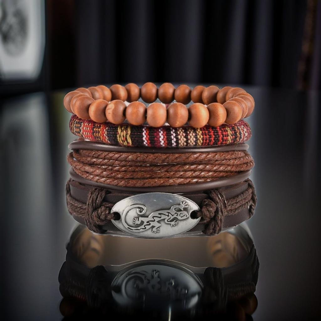 Men's Oxidised Silver Lizard Multicolor Wrap Bracelet image 0