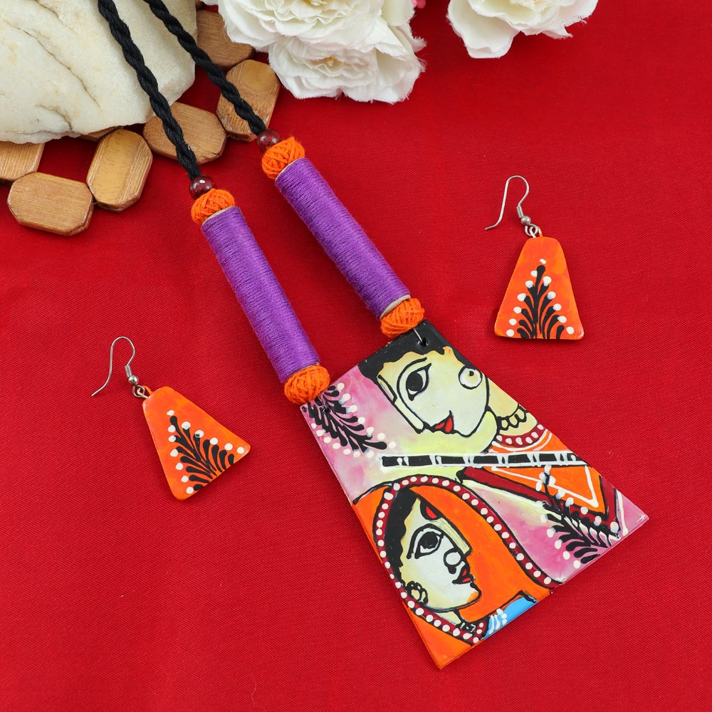 Hand-Painted Shri Ram Sita Terracotta Fabric Jewellery Set image 1
