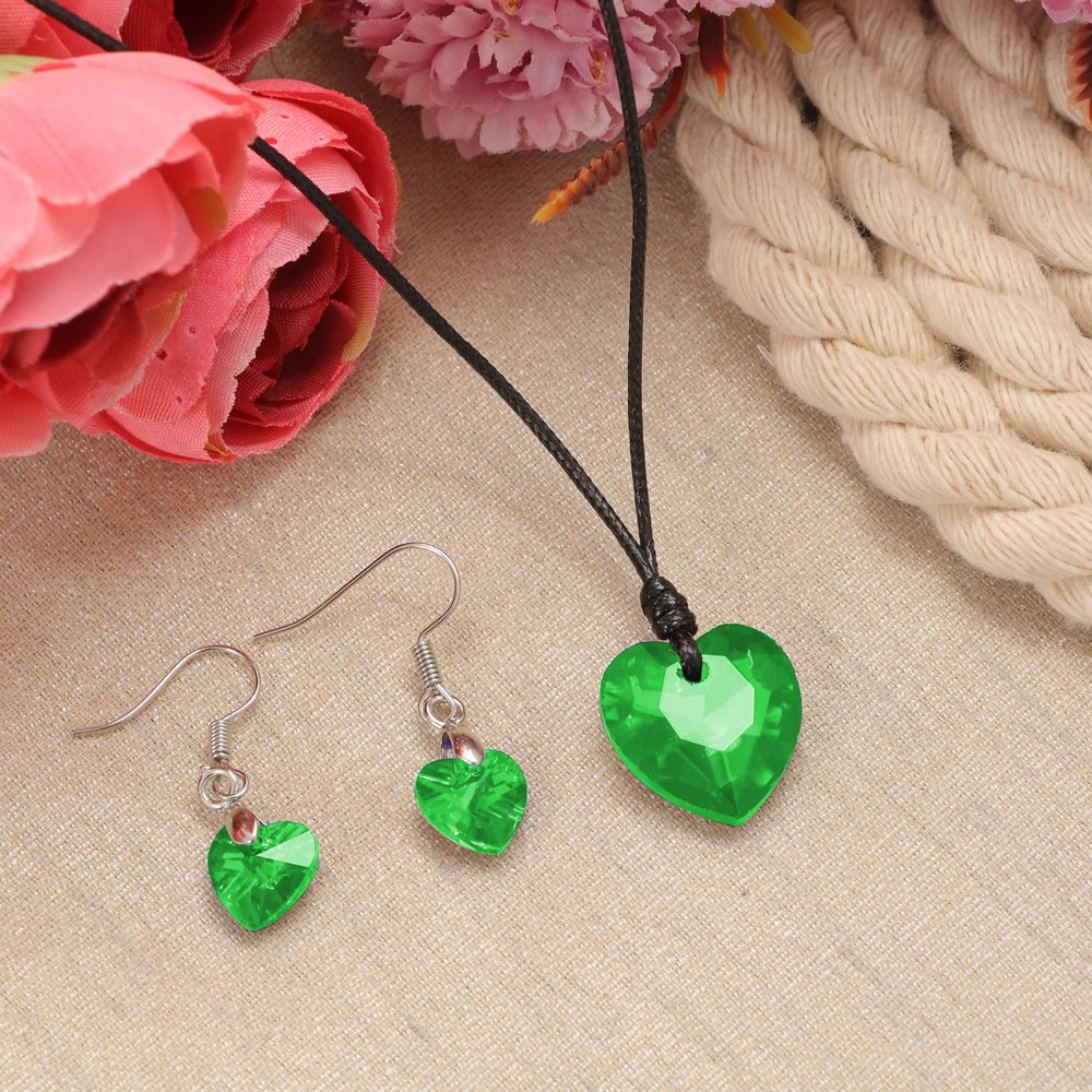 Green Crystal Heart Pendant Necklace and Earrings Set image 0