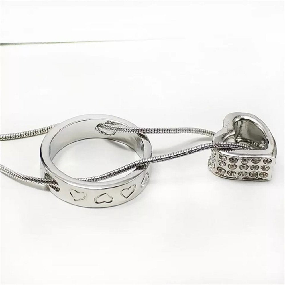 Crystal Heart Circle Silver-Plated Pendant Chain Necklace image 3