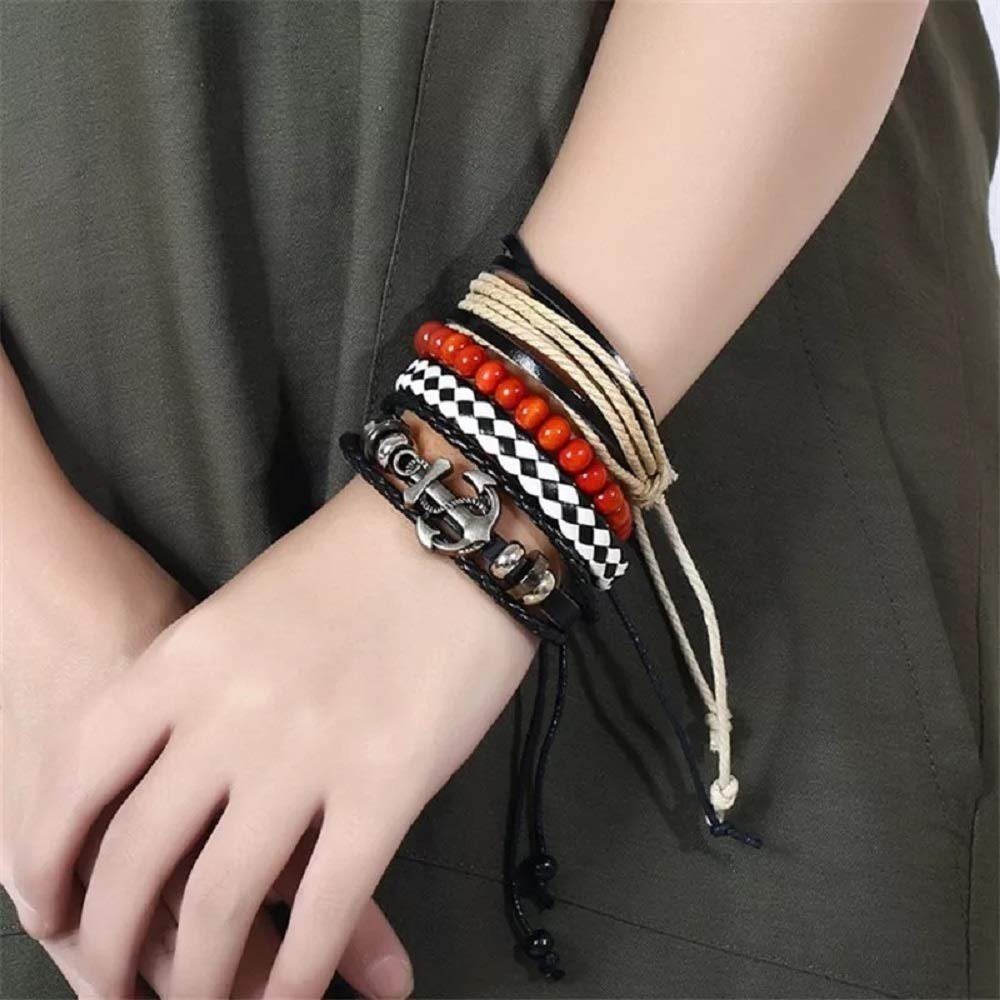 Men's Silver-Plated Anchor Multicolor Leather Wrap Bracelet image 1