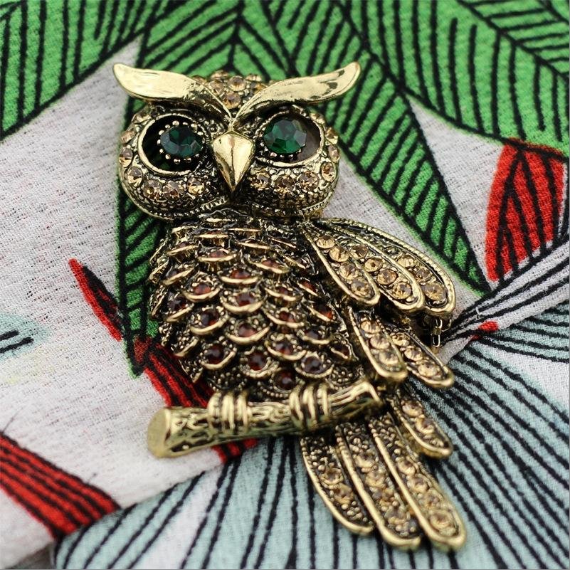 Oxidised Gold Owl Brooch For Women image 2