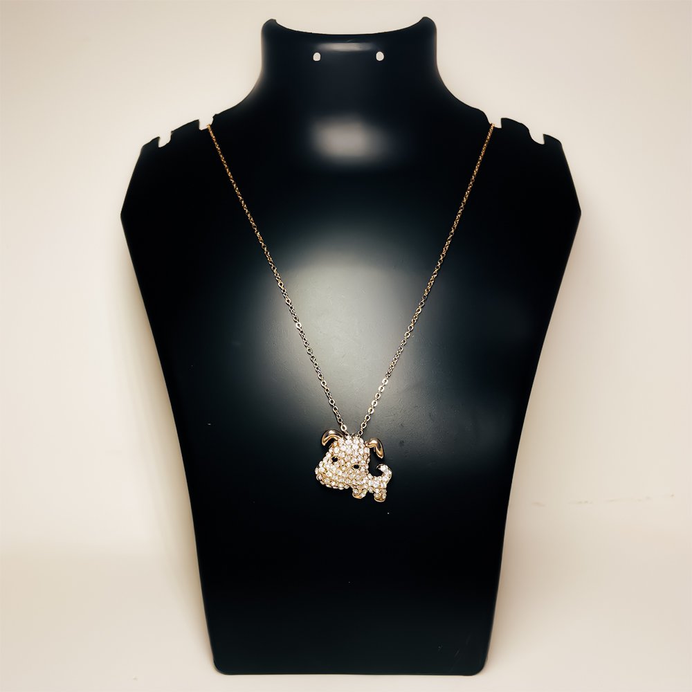 Adorable Rose-Gold Crystal Puppy Pendant Chain Necklace image 2
